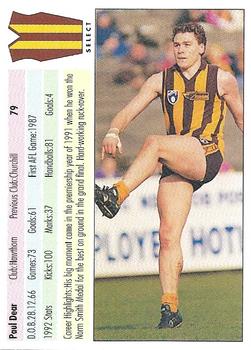 1993 Select AFL #79 Paul Dear Back